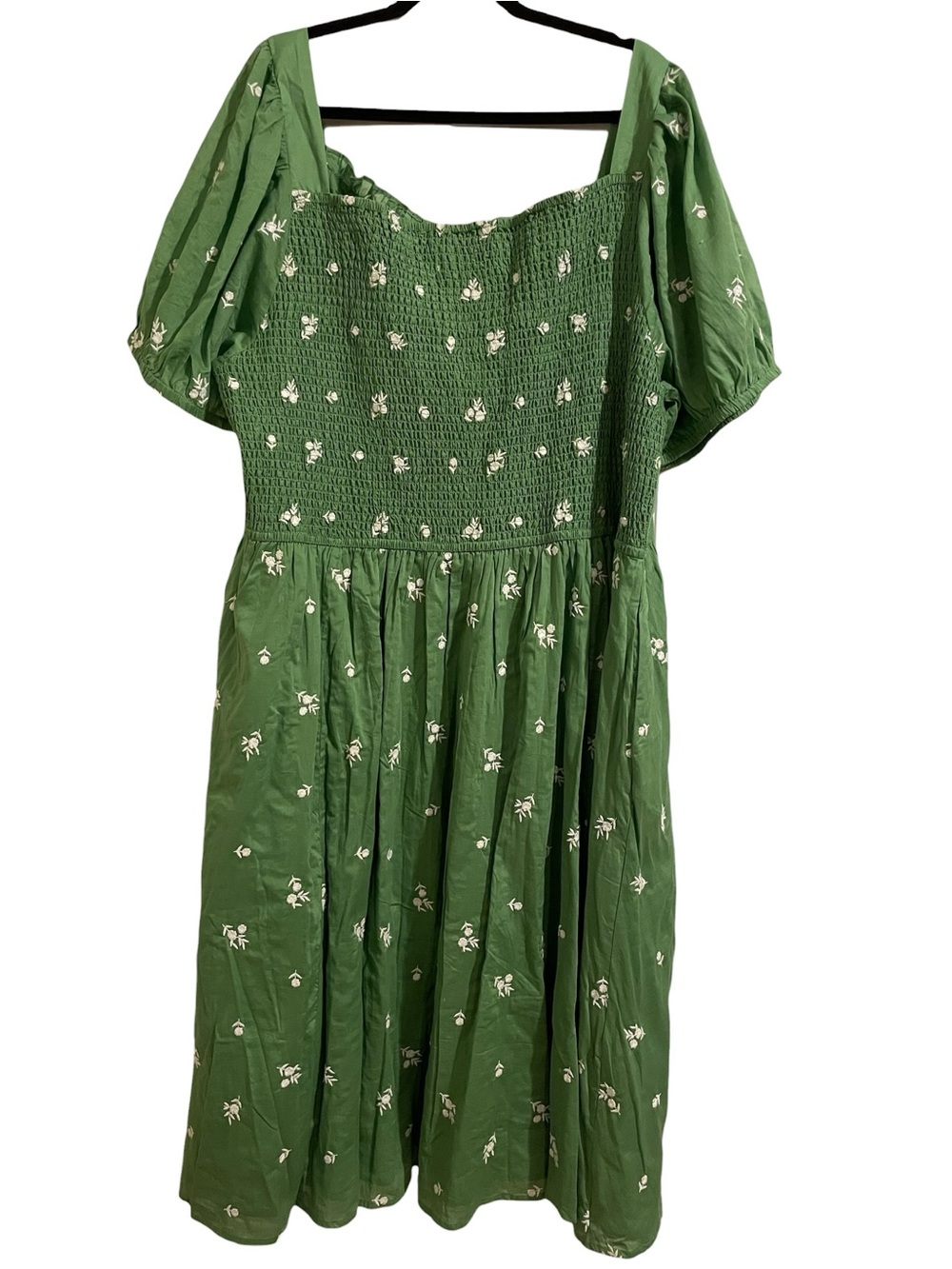 JESSAKAE Juniper Dress in Cool Green Floral Embroidered Cotton Puff Sleeve 4X - Picture 2 of 11